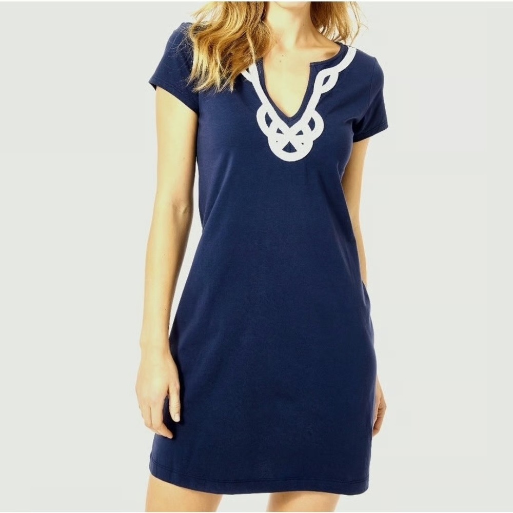 Lilly Pulitzer Brewster Dress Womens XS Navy Blue White‎ Short Sleeve T-shirt